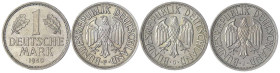 Münzen der Bundesrepublik Deutschland - Kursmünzen - 1 Deutsche Mark Kupfer/Nickel 1950-2001
1950 D, F, G und J, kompletter Jaghrgang in Spitzenerhal...
