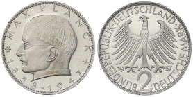 Münzen der Bundesrepublik Deutschland - Kursmünzen - 2 Deutsche Mark Max Planck K/N 1957-1971
1957 J. Auflage nach Winter nur 370 Ex. Polierte Platte...