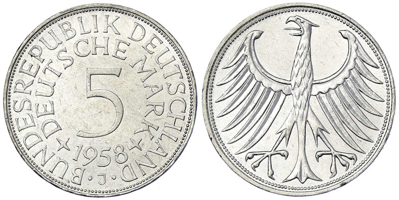 Münzen der Bundesrepublik Deutschland - Kursmünzen - 5 Deutsche Mark Silber 1951...