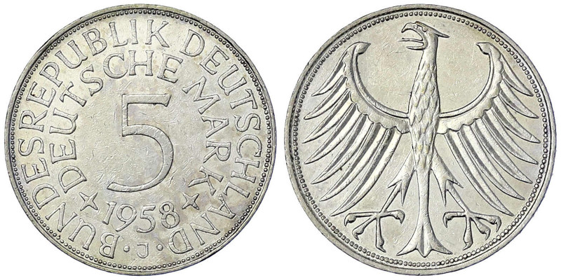 Münzen der Bundesrepublik Deutschland - Kursmünzen - 5 Deutsche Mark Silber 1951...