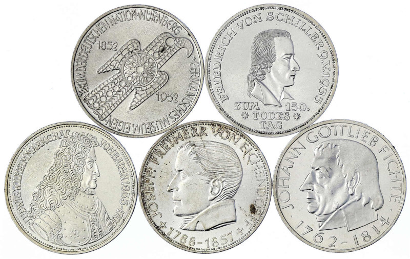 Münzen der Bundesrepublik Deutschland - Gedenkmünzen - 5 Deutsche Mark, Silber, ...