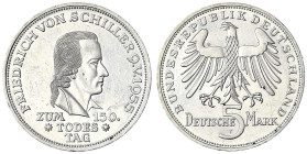 Münzen der Bundesrepublik Deutschland - Gedenkmünzen - 5 Deutsche Mark, Silber, 1952-1979
Schiller 1955 F. vorzüglich, winz. Randfehler Jaeger 389....