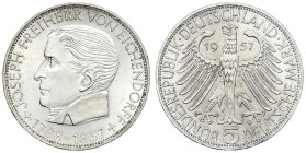 Münzen der Bundesrepublik Deutschland - Gedenkmünzen - 5 Deutsche Mark, Silber, 1952-1979
Eichendorff 1957 J. prägefrisch Jaeger 391.