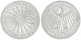 Münzen der Bundesrepublik Deutschland - Gedenkmünzen - 10 Deutsche Mark Olympia, Silber, 1972
1972 J. Spirale in München mit Randprägung Arabesken. P...