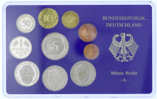 Münzen der Bundesrepublik Deutschland - Kursmünzensätze - 1 Pfennig - 5 Deutsche Mark, 1964-2001
1995 A,D,F,G,J. Kompletter Jahrgang, 5 Platten o.B.H...