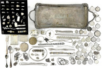LOTS - Sammlungen allgemein - 
Gemischter Silber-Posten: ca. 850 Gramm Silbermünzen in Fassungen, gehenkelt, etc. (viele M.-T.-Taler-Nachprägungen), ...