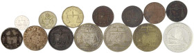 LOTS - Sammlungen allgemein - 
Schatulle mit 14 Münzen, Medaillen, Jetons mit Waagenmotiven. U.a. Frankreich Sol au balance 1793 BB. schön bis prägef...