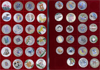 LOTS - Sammlungen allgemein - Farbmünzen
2 Schuber mit 46 Farbmünzen (22 X Silber, 24 X Cu/Ni). Uganda, Äquatorialguinea, Nordkorea, Kuba, usw. Tierm...