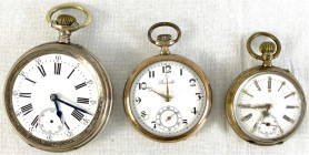 Varia - Uhren - Lots
3 alte Taschenuhren: ECLIPSE Eisenbahneruhr Silber 800 (Glas und Sekundenzeiger fehlen, Werk defekt), HTU Prevote Silber 800 (Zi...