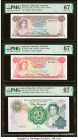 Bahamas Monetary Authority 1/2; 3 Dollars 1968 Pick 26a; 28a Two Examples PMG Superb Gem Unc 67 EPQ (2); Isle Of Man Isle of Man Government 50 Pounds ...