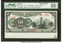 Bolivia Banco de la Nacion Boliviana; Republica Boliviana 10 Bolivianos; 100 Pesos 11.5.1911; 16.11.1826 Pick 107s; UNL Specimen/Remainder PMG About U...