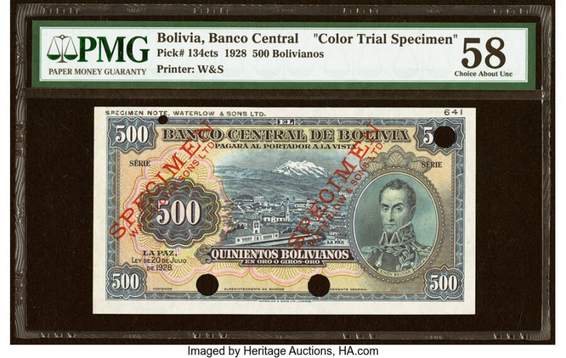 Bolivia Banco Central 500 Bolivianos 20.7.1928 Pick 134cts Color Trial Specimen ...