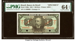 Brazil Banco do Brasil 1 Mil Reis 8.1.1923 Pick 110Bs Specimen PMG Choice Uncirculated 64 EPQ. Two POCs are noted on this example. HID09801242017 © 20...