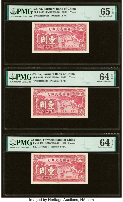 China Farmers Bank of China 1 Yuan 1940 Pick 463 S/M#C290-60 Three Examples PMG ...