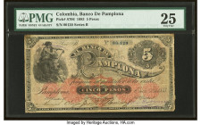 Colombia Banco de Pamplona 5 Pesos 1.1.1883 Pick S706 PMG Very Fine 25. Splits are noted on this example. HID09801242017 © 2022 Heritage Auctions | Al...