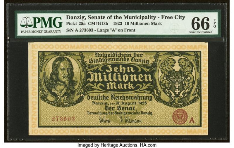 Danzig Senate of the Municipality - Free City 10 Millionen Mark 31.8.1923 Pick 2...