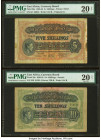 East Africa East African Currency Board 5; 10 Shillings 1.6.1939; 1.7.1941 Pick 28a; 29a Two Examples PMG Very Fine 20 Net (2). Splits, minor foreign ...