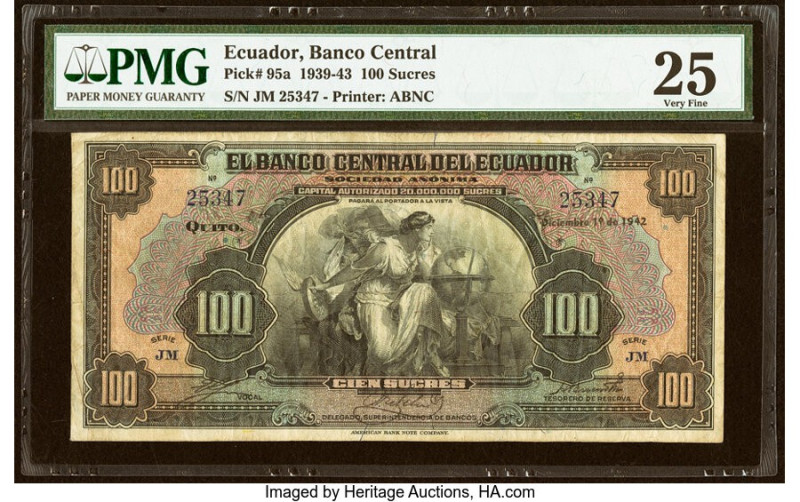 Ecuador Banco Central del Ecuador 100 Sucres 1.12.1942 Pick 95a PMG Very Fine 25...