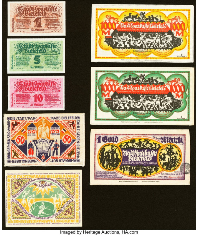 Germany Silk/Cloth Group of 8 Examples Crisp Uncirculated. The 250 Millionen exa...