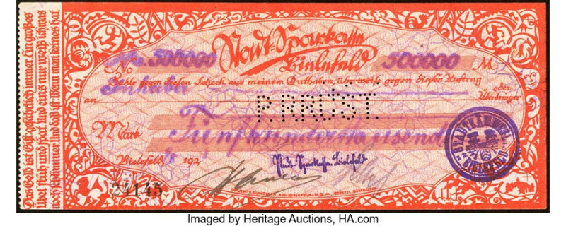 Germany Notgeld, Bielefeld 500,000 Mark Pick Unlisted Extremely Fine-About Uncir...