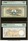 Greece Bank of Greece 1000; 50 Drachmai 1926 (ND 1928); 1935 Pick 100b; 104a Two Examples PMG Choice Uncirculated 63 EPQ; Gem Uncirculated 65 EPQ. HID...