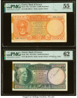 Greece Bank of Greece 10,000; 20,000 Drachmai ND (1947) Pick 178a; 179a Two Examples PMG About Uncirculated 55; Uncirculated 62. Previous mounting is ...