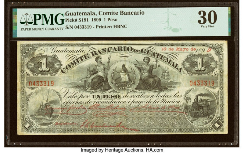 Guatemala Comite Bancario de Guatemala 1 Peso 18.5.1899 Pick S191 PMG Very Fine ...