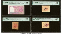 India Group Lot of 4 Graded Examples. India Reserve Bank of India 2 Rupees ND (1943) Pick 17b Jhun4.2.2 PMG Choice About Unc 58 EPQ, staple holes at i...