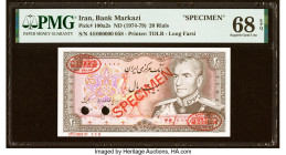 Iran Bank Markazi 20 Rials ND (1974-79) Pick 100a2s Specimen PMG Superb Gem Unc 68 EPQ. Two POCs are noted. HID09801242017 © 2022 Heritage Auctions | ...