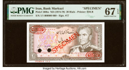 Iran Bank Markazi 20 Rials ND (1974-79) Pick 100bs Specimen PMG Superb Gem Unc 67 EPQ. Two POCs are present on this example. HID09801242017 © 2022 Her...