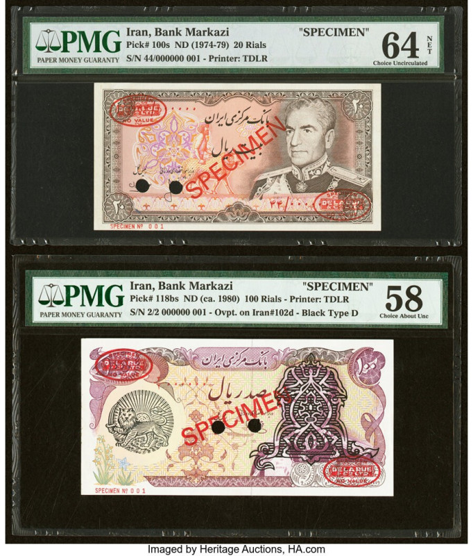 Iran Bank Markazi 20; 100 Rials ND (1974-79); (ca. 1980) Pick 100s; 188bs Two Sp...