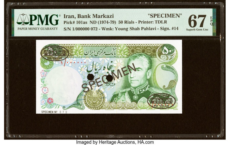 Iran Bank Markazi 50 Rials ND (1974-79) Pick 101as Specimen PMG Superb Gem Unc 6...