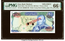 Iran Bank Markazi 200 Rials ND (1974-79) Pick 103es Specimen PMG Gem Uncirculated 66 EPQ. Two POCs are noted. HID09801242017 © 2022 Heritage Auctions ...
