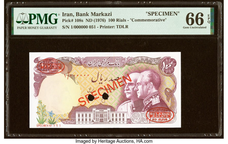 Iran Bank Markazi 100 Rials ND (1976) Pick 108s Specimen PMG Gem Uncirculated 66...