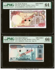 Iran Bank Markazi 100; 200 Rials ND (1981); (1982) Pick 132s; 136as Two Specimen PMG Choice Uncirculated 64; Gem Uncirculated 66 EPQ. Two POCs are not...