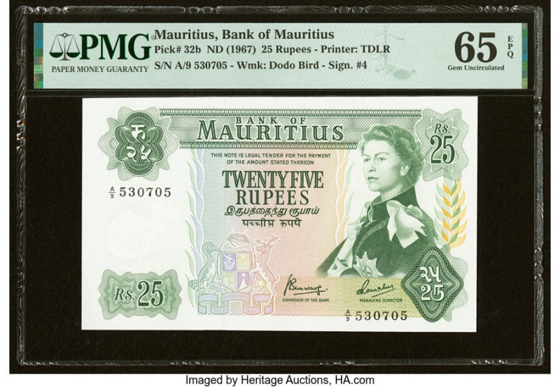 Mauritius Bank of Mauritius 25 Rupees ND (1967) Pick 32b PMG Gem Uncirculated 65...