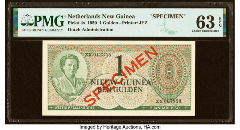 Netherlands New Guinea Nieuw-Guinea 1 Gulden 2.1.1950 Pick 4s Specimen PMG Choic...