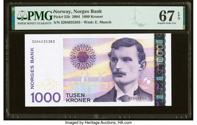 Norway Norges Bank 1000 Kroner 2004 Pick 52b PMG Superb Gem Unc 67 EPQ. HID09801...