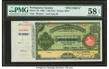 Portuguese Guinea Banco Nacional Ultramarino, Guine 1 Mil Reis 1.3.1909 Pick 1As Specimen PMG Choice About Unc 58 EPQ. A Specimen perforation and note...