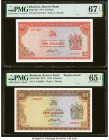 Rhodesia Reserve Bank of Rhodesia 2; 5 Dollars 5.8.1977; 20.10.1978 Pick 35c; 36b* Two Examples PMG Superb Gem Unc 67 EPQ; Gem Uncirculated 65 EPQ. Pi...
