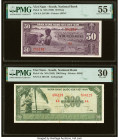 South Vietnam National Bank of Viet Nam 50; 200 Dong ND (1956); (1955) Pick 7a; 14a Two Examples PMG About Uncirculated 55 EPQ; Very Fine 30. Staining...