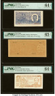 Vietnam Giay Bac Viet Nam 1; 10; 20 Dong ND (1948) (2); (1952) Pick 16; 25a; 37a Three Examples PMG Choice Uncirculated 64 EPQ (2); Gem Uncirculated 6...