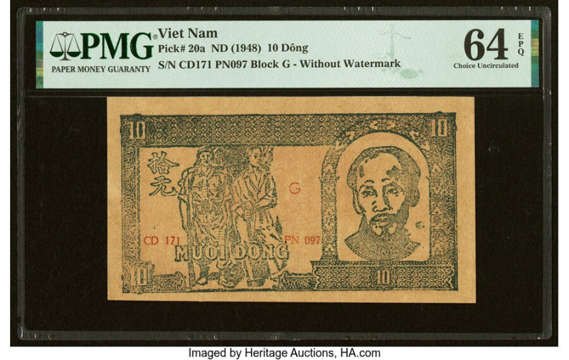 Vietnam Giay Bac Viet Nam 10 Dong ND (1948) Pick 20a PMG Choice Uncirculated 64 ...