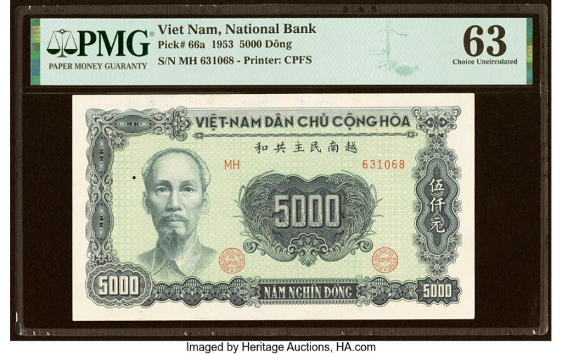 Vietnam National Bank of Viet Nam 5000 Dong 1953 Pick 66a PMG Choice Uncirculate...