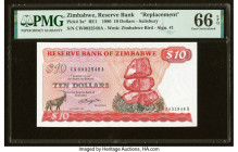 Zimbabwe Reserve Bank of Zimbabwe 10 Dollars 1980 Pick 3a* Replacement PMG Gem Uncirculated 66 EPQ. HID09801242017 © 2022 Heritage Auctions | All Righ...