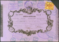 CREDITO CASTELLANO. 4024 Reales de Vellón. 21 de Febrero de 1862. Serie D y diversas marcas de uso interno del Banco de Valladolid. Rarísimo, especial...