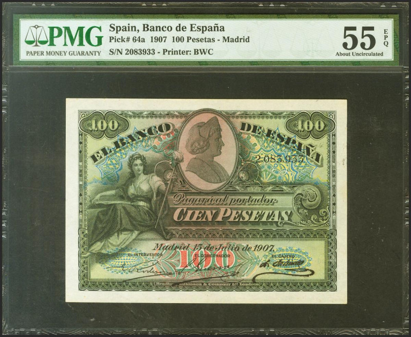 100 Pesetas. 15 de Julio de 1907. Sin serie. (Edifil 2021: 320, Pick: 64a). Inus...