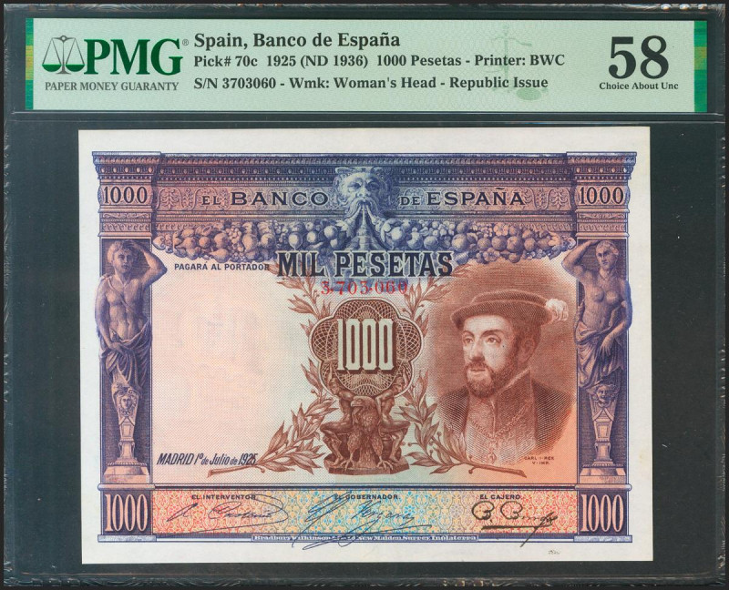 1000 Pesetas. 1 de Julio de 1925. Sin serie y numeración posterior al 3646000. (...