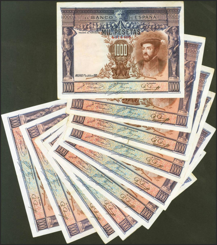 Conjunto de 10 billetes de 1000 Pesetas de la emisión del 1 de Julio de 1925 ser...