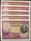 Muy interesante conjunto de 5 billetes de 50 Pesetas emitidos el 15 de Agosto de 1928, con las series A, B, C, D y E (Edifil 2021: 329a, 354), conserv...